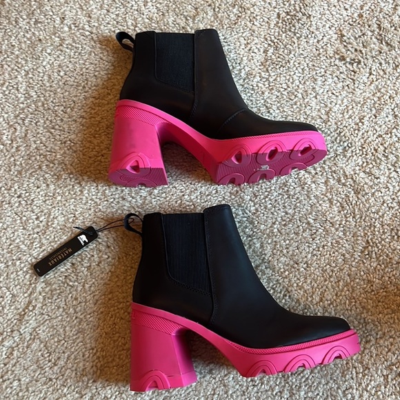 Sorel Brex Heel Chelsea Bootie boot shoe black hot pink platform 6 6.5 bootie - Picture 3 of 7
